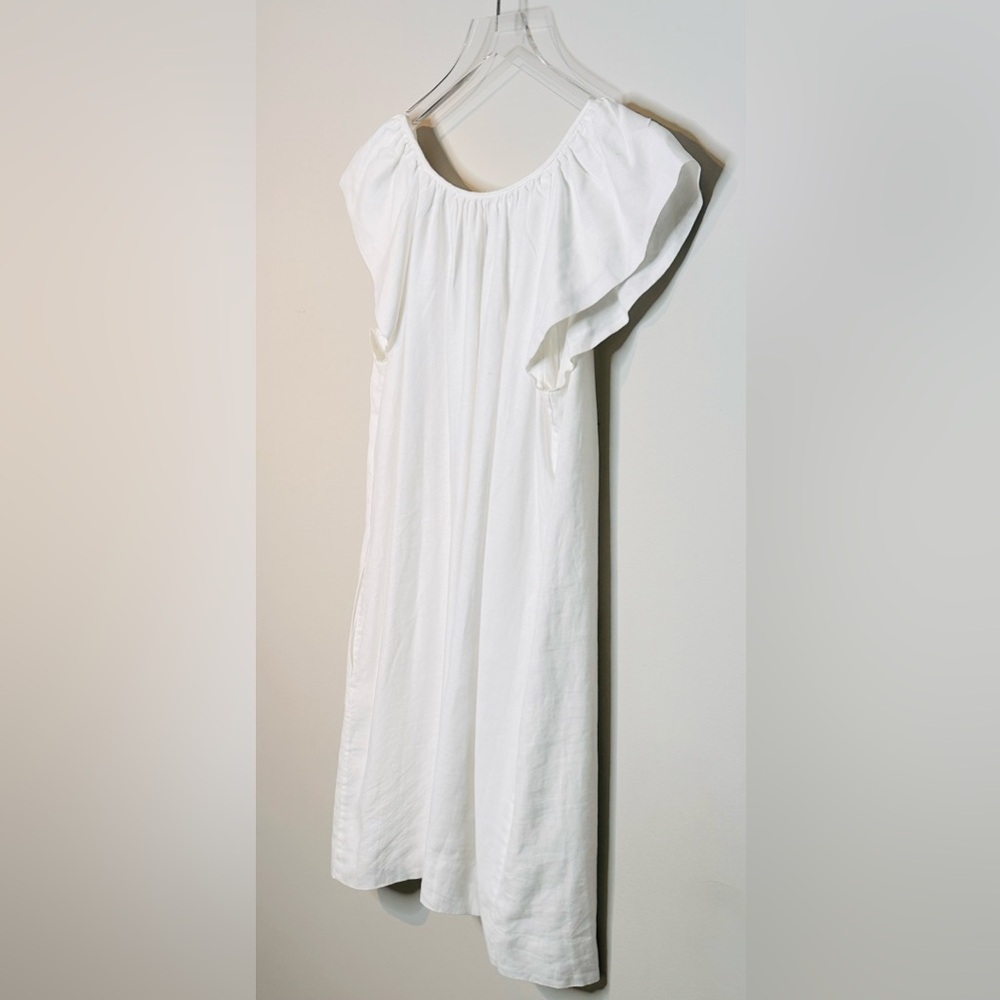 Marie Oliver White Ivory Linen Flutter Sleeve Mini Dress - Picture 6 of 11
